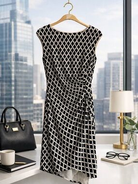 Ralph Lauren Women’s Size 2 Black White Geometric Sleeveless Sheath Dress